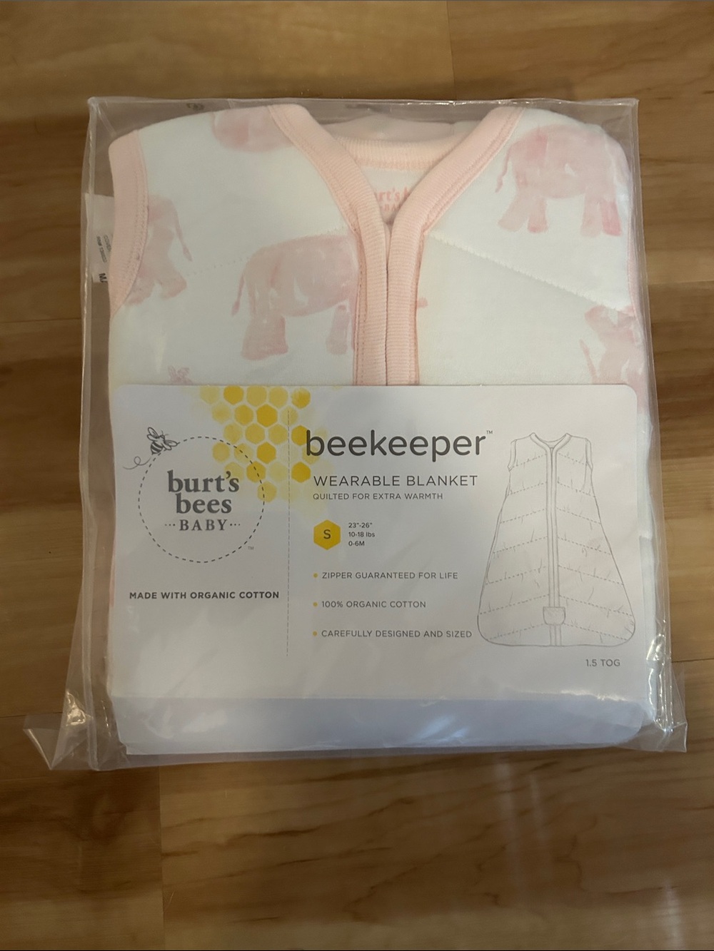 Burt's Bees Baby Pink & White Elephant Wearable Blanket